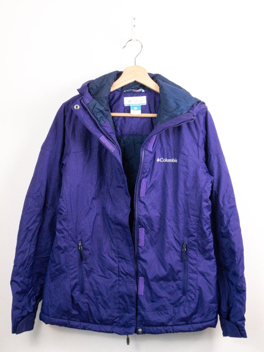 Columbia Women's Peak Jacket Purple Grid Pattern Omni-Shield Hooded Sz S